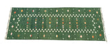 Modern Handmade Cotton Forest Green Shooting Star Dhurrie Runner-6816