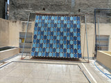 Modern Handmade Cotton Area Flat Weave Rug, Blue, Cream And Brown Checked Dhurrie-6724