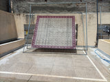 Modern Handmade Cotton Area Flat Weave Rug, Beige, Cream And Pink Diamond Indian Dhurrie-6728