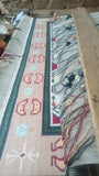 Modern Handmade Cotton Cream, Peach Red Leaf Geometric Indian Dhurrie-6741