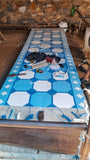 Modern Handmade Cotton Sky Blue And White Tile Swedish Runner-6733