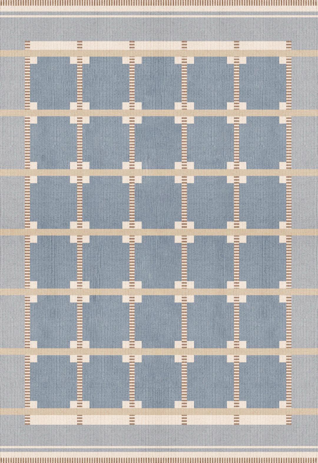 Custom Cotton Blue Geometric Rug for Meg Mcgrath in a Size 7'x9'