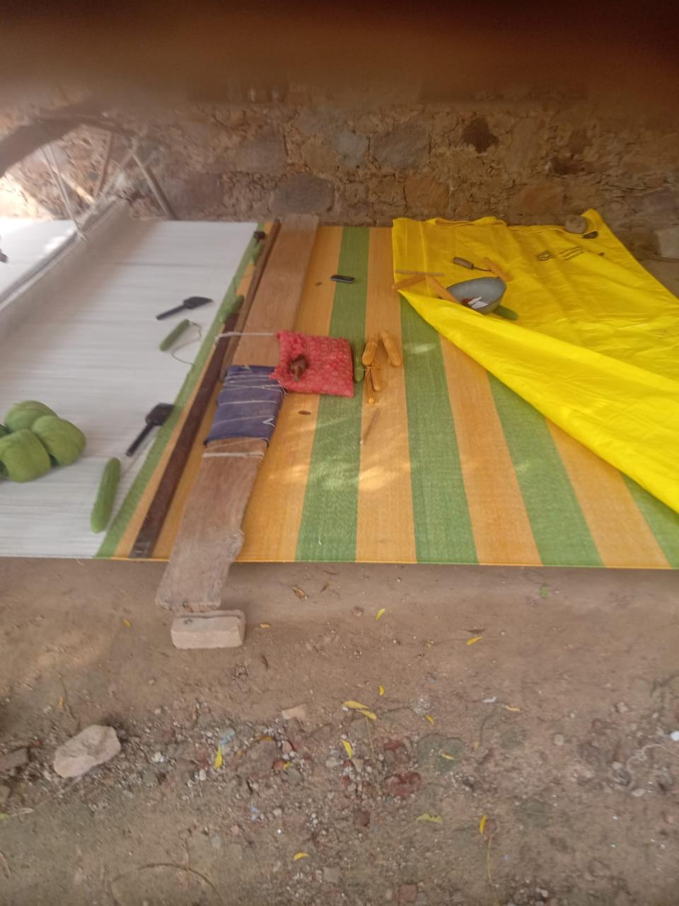 Modern Handmade Cotton Mustard And Moss Green Striped Area Rug-6750