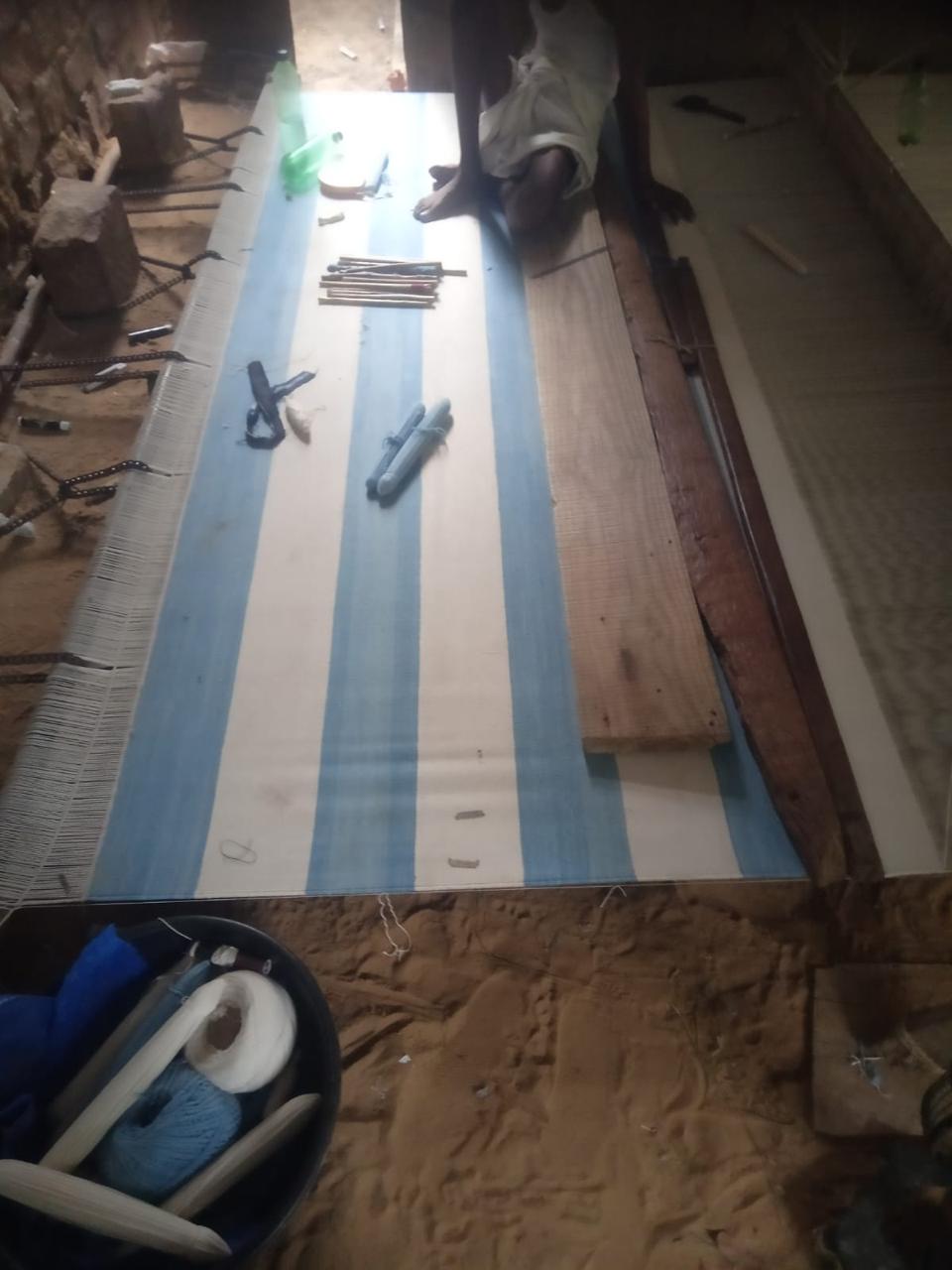 Modern Handmade Cotton Sky Blue And White Striped Area Rug-6754
