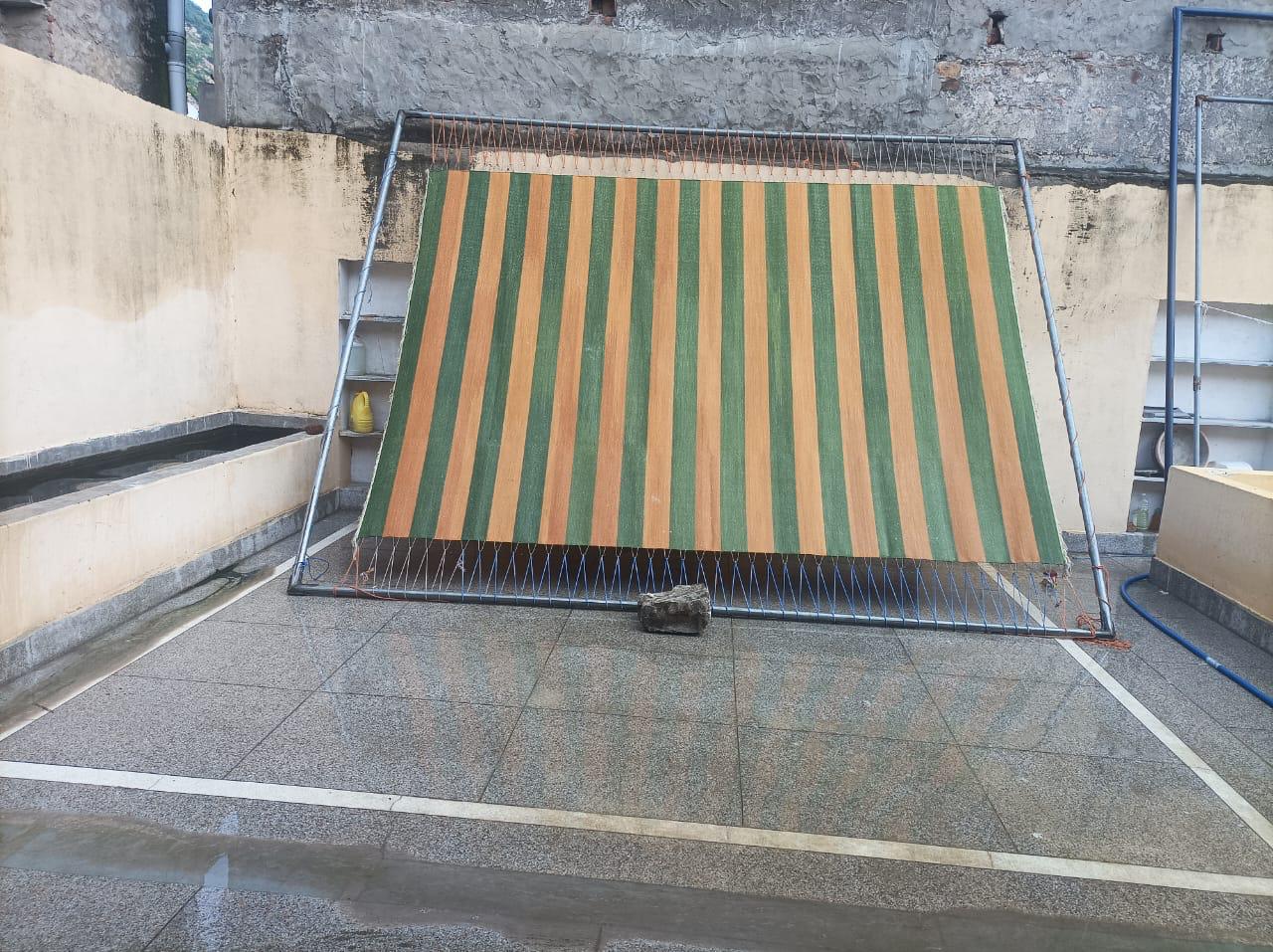 Modern Handmade Cotton Mustard And Moss Green Striped Area Rug-6750