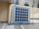 Modern Handmade Cotton Area Flat Weave Rug, Blue, Cream, Beige And Tan Geometric Dhurrie-6751
