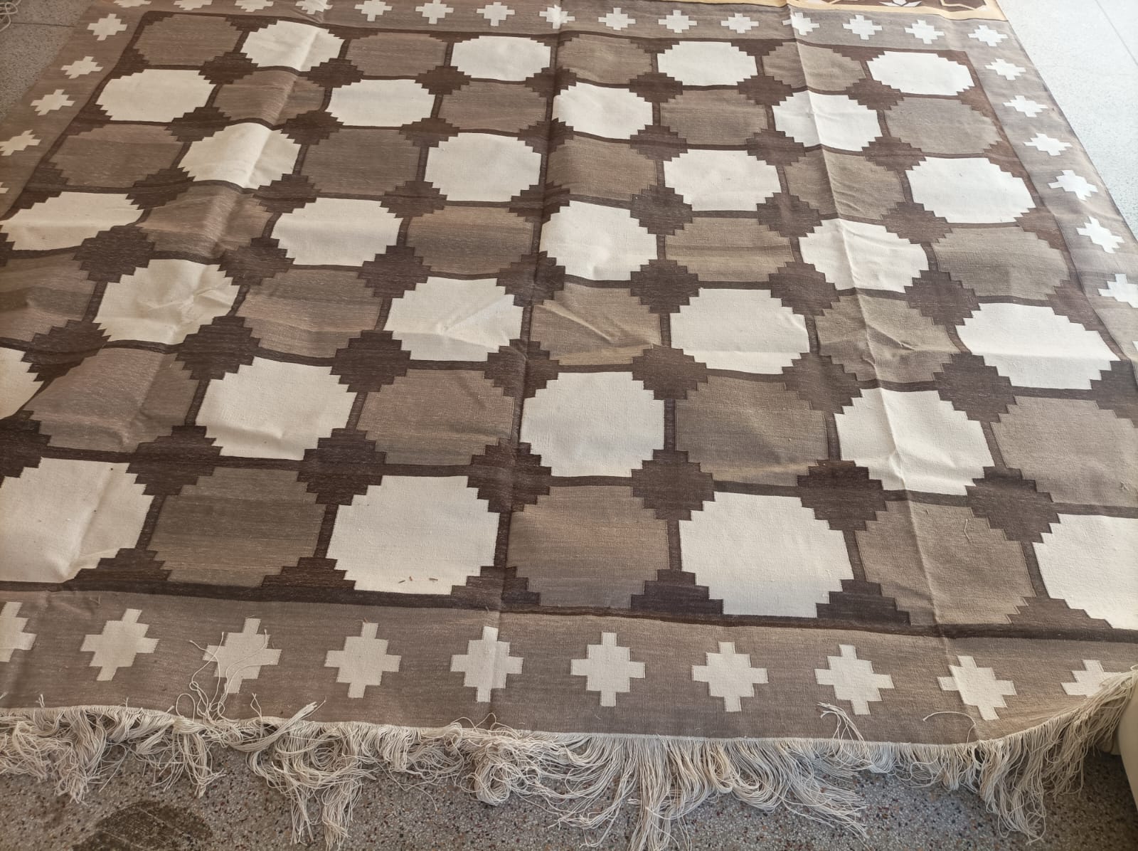 Modern Handmade Cotton Beige And Brown Geometric Swedish Star Rug-6759