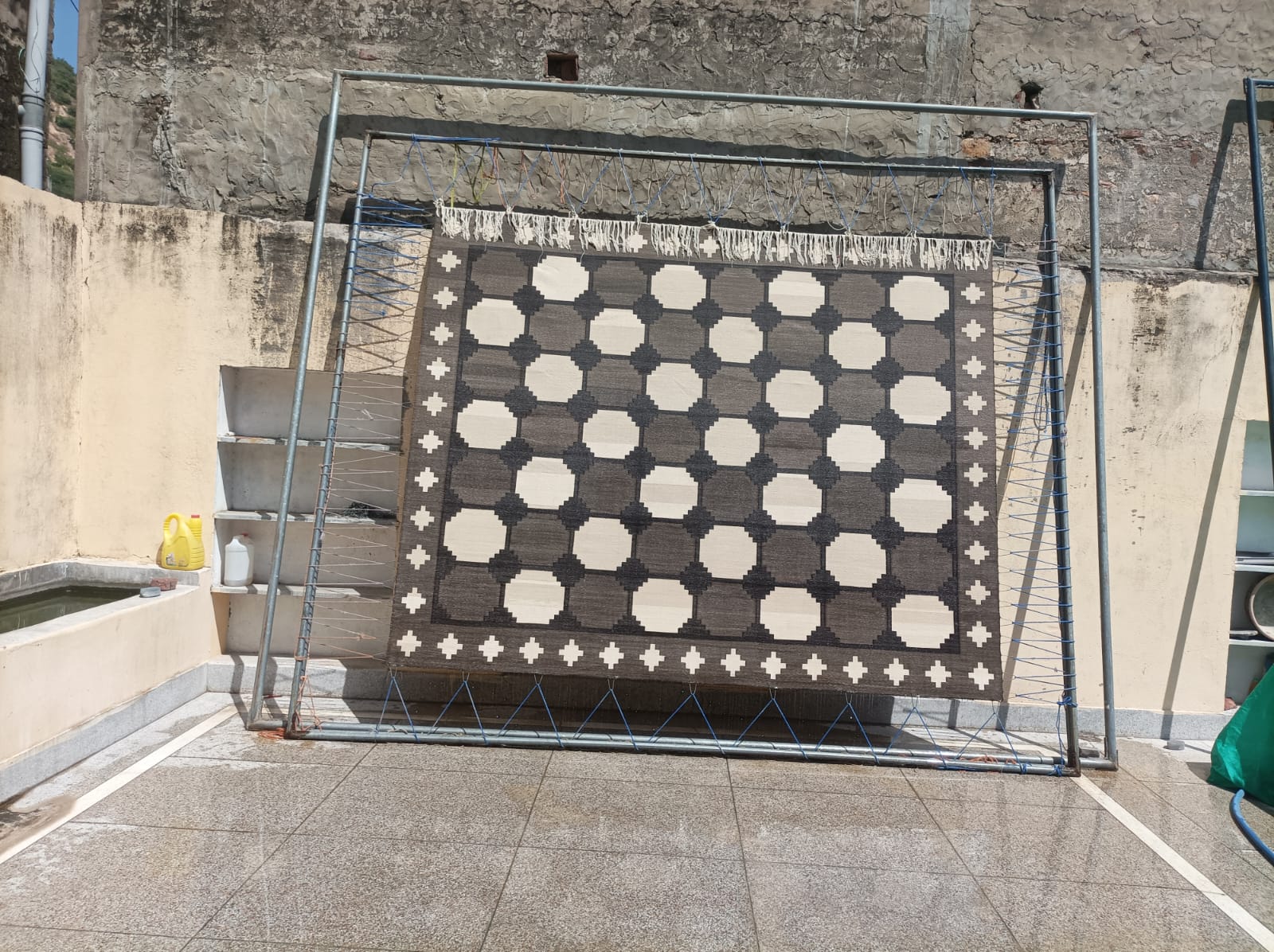 Modern Handmade Cotton Beige And Brown Geometric Swedish Star Rug-6759