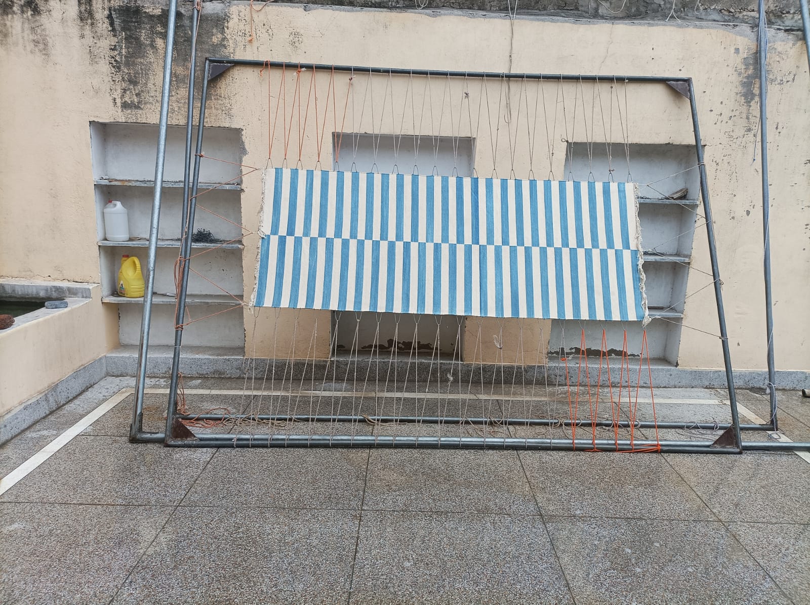 Modern Handmade Cotton Sky Blue And White Up Down Striped Runner-6761
