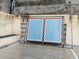 Modern Handmade Cotton Sky Blue, Cream and Red Scalloped Rug-9659