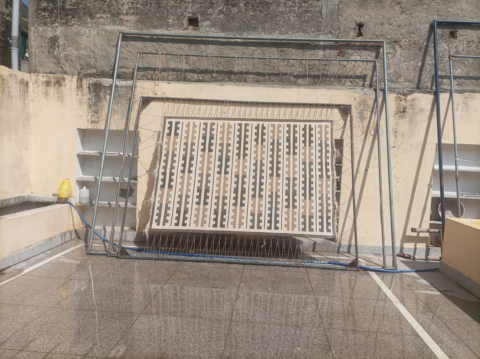 Modern Handmade Cotton Beige And Cream Marianne Striped Indian Dhurrie Rug-6767