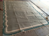 Modern Handmade Cotton Gray, Cream and Teal Blue Scalloped Rug-9661