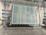 Modern Handmade Cotton Gray, Cream and Teal Blue Scalloped Rug-9661