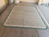 Modern Handmade Cotton Gray, Cream and Teal Blue Scalloped Rug-9661
