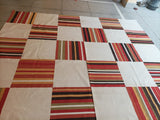 Modern Handmade Cotton Rug, 10x10 Cream, Red, Green, Brown Tile Striped Rug-6768