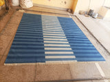 Modern Handmade Area Rug, Cotton Indigo And Sky Blue Striped Indian Dhurrie -6770