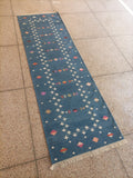 Modern Handmade Cotton Indigo Blue Shooting Star Dhurrie Runner-6772