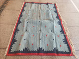Modern Handmade Cotton Rug, 5x8 Sky And Navy Blue Red Border Geometric Diamond Rug-6775
