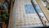 Modern Handmade Cotton Area Flat Weave Rug, Sky Blue And Cream Leaf Indian Dhurrie-6779