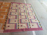 Modern Handmade Cotton Rug, 5x7 Pink And Cream Geometric Rug-6781