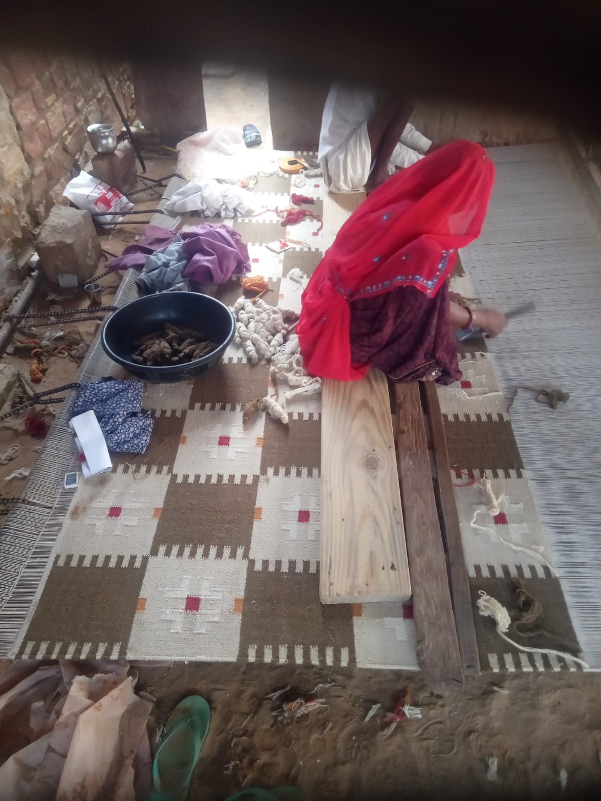 Modern Handmade Woolen Brown, Cream, Red And Mustard Geometric Rug-6803