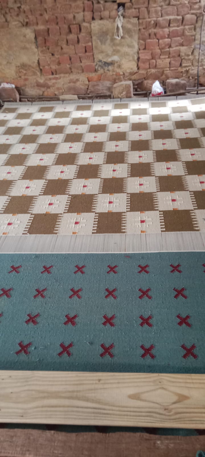 Modern Handmade Woolen Brown, Cream, Red And Mustard Geometric Rug-6803