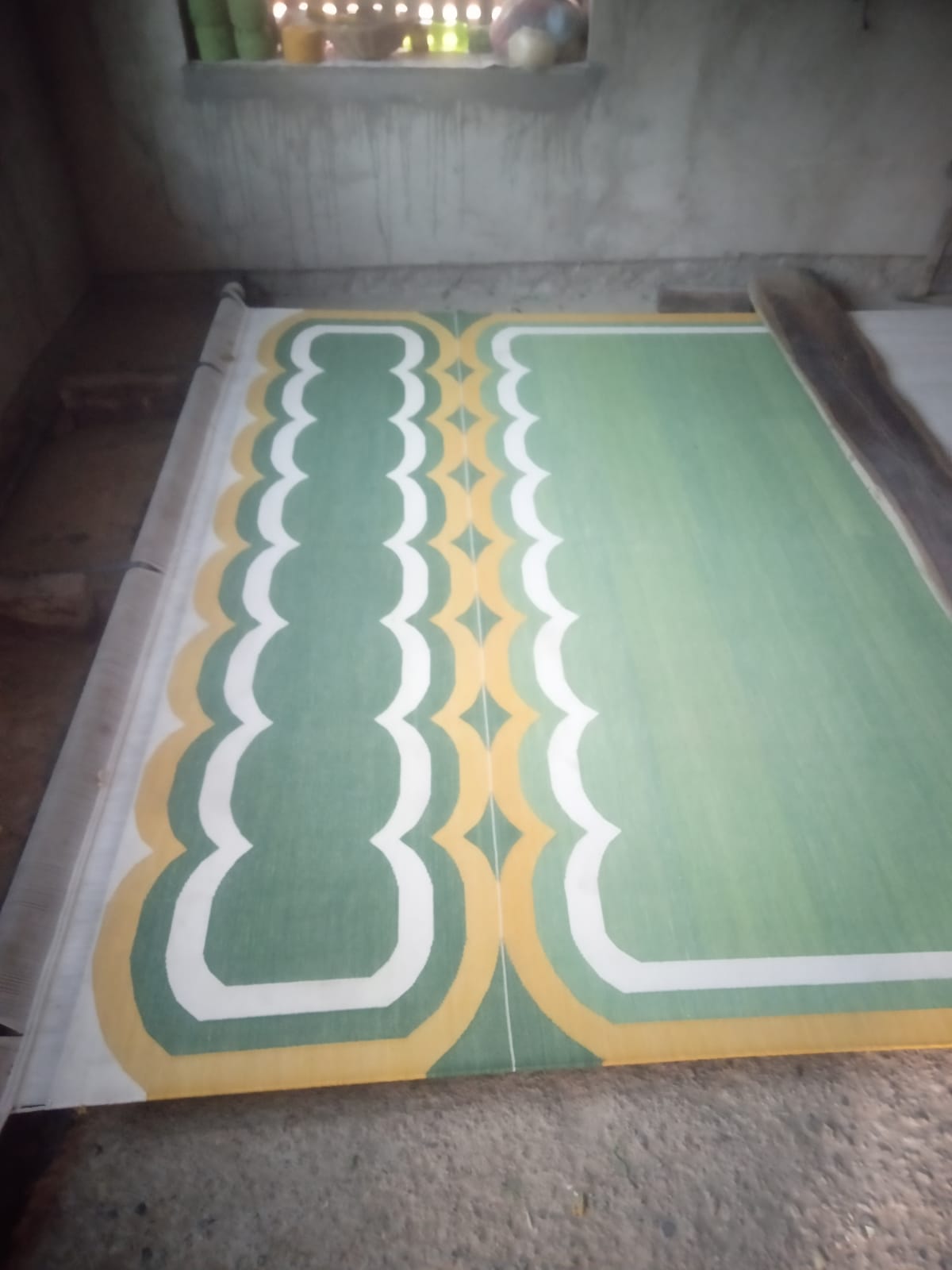 Modern Handmade Cotton Rug, 2x8 Green And Mustard Dhurrie Runner -9668