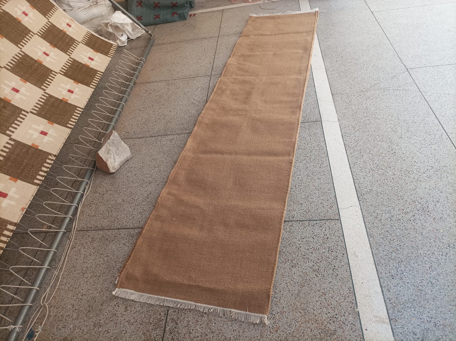 Modern Handmade New Zealand Wool Solid Beige Runner Dhurrie Rug - 6807