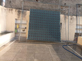Modern Handmade Woolen Turquoise Blue And Burgundy Cross Pattern Rug-6804