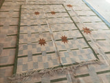 Modern Handmade Cotton Rug, 5'x8' Sky Blue, Sage Green And Cream Star And Dash Striped Rug-6811