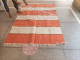 Modern Handmade Cotton Orange, Cream And Tan Striped Area Rug-6812