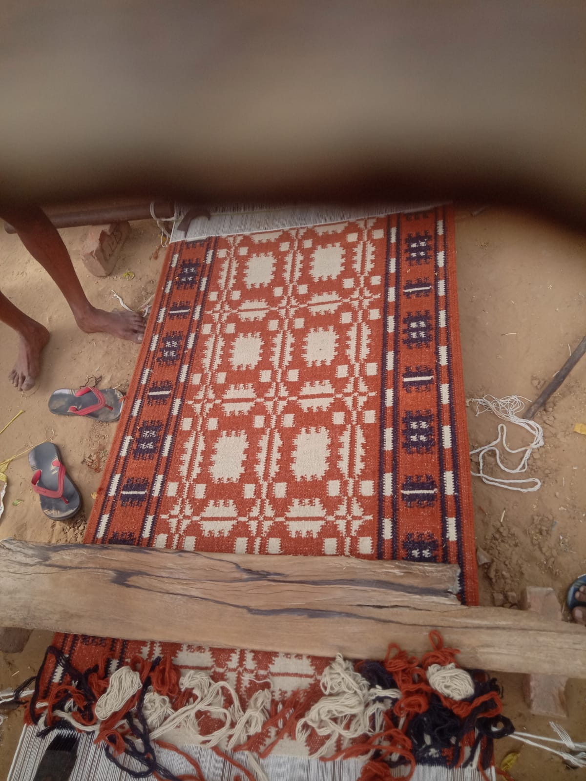 New Zealand Wool Cream, Terracotta And Brown 2.5x21.5 feet Geometric Runner