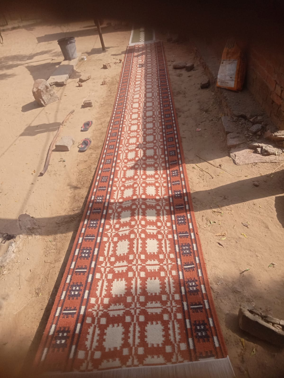 New Zealand Wool Cream, Terracotta And Brown 2.5x21.5 feet Geometric Runner