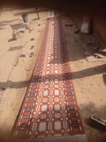 New Zealand Wool Cream, Terracotta And Brown 2.5x21.5 feet Geometric Runner