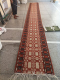 New Zealand Wool Cream, Terracotta And Brown 2.5x21.5 feet Geometric Runner