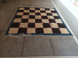 Modern Handmade Cotton Rug, 8'x8' Cream, Brown And Pink Checker Board Rug-6822