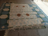 Modern Handmade Cotton Rug, 5'x8' Sky Blue, Sage Green And Cream Star And Dash Striped Rug-6825