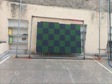 Modern Handmade New Zealand Wool Forest Green And Greyish Blue Checker Board Area Rug-6827