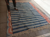 Modern Handmade Cotton Sky Blue And Orange Striped Area Rug-6830