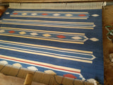 Modern Handmade Cotton Indigo Blue, Cream And Terracotta Diamond Striped Area Rug-6829