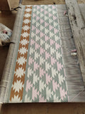 Modern Handmade Cotton Gray, Pink, Cream And Tan Geometric Area Rug-6832