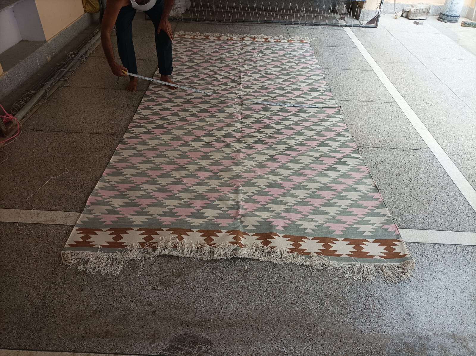 Modern Handmade Cotton Gray, Pink, Cream And Tan Geometric Area Rug-6832