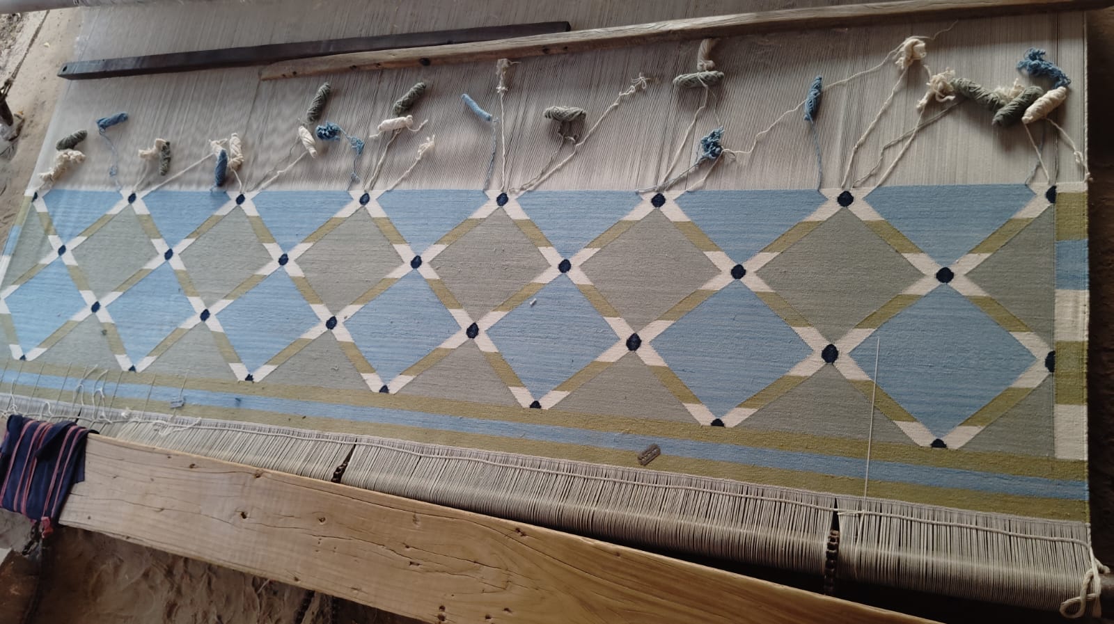 Modern Handmade Cotton Grey, Blue, Cream And Green Geometric Area Rug-6834