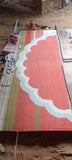 Handmade Cotton Terracotta, Cream And Sky Blue Round Scalloped Rug -9669