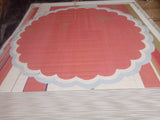 Handmade Cotton Terracotta, Cream And Sky Blue Round Scalloped Rug -9669