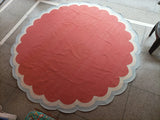 Handmade Cotton Terracotta, Cream And Sky Blue Round Scalloped Rug -9669