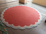 Handmade Cotton Terracotta, Cream And Sky Blue Round Scalloped Rug -9669