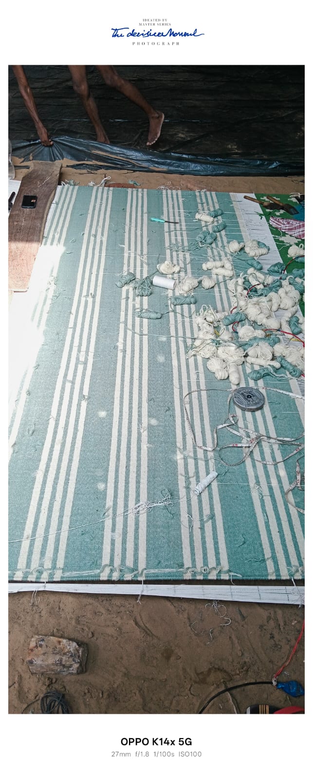 Modern Handmade Woolen Greyish Blue And White Striped Rug-6836