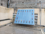 Modern Handmade Cotton Sky Blue Leaf Patterned Area Rug-6839