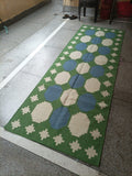 Modern Handmade New Zealand Wool Moss Green, Cream And Sky Blue Geometric Runner-6838